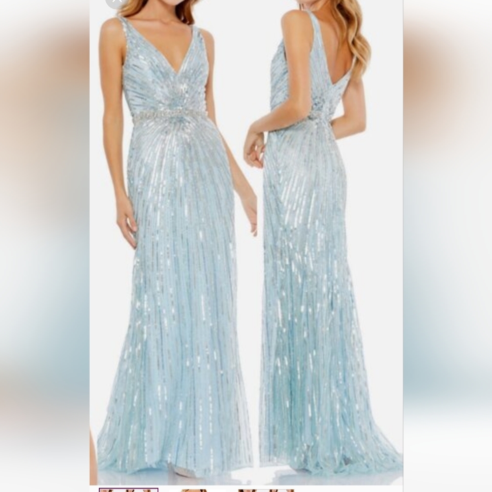 NWOT MACDUGGAL  V-NECK SEQUIN POWDER BLUE GOWN   SIZE;12